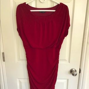 Wine color dress with ruching on the sides